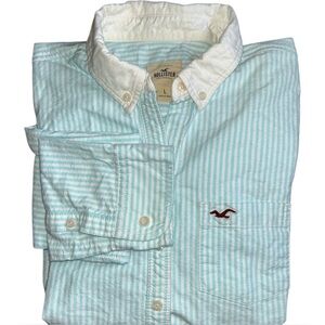 Vintage Y2K Hollister Blue White Striped Button Down Women’s Large SoCal Preppy